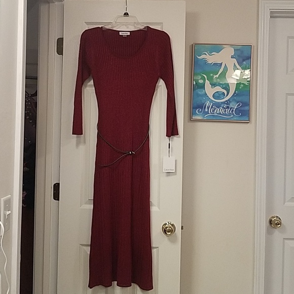 NWT Calvin Klein Red Sparkly Lurex Sweaterdress - Picture 3 of 10
